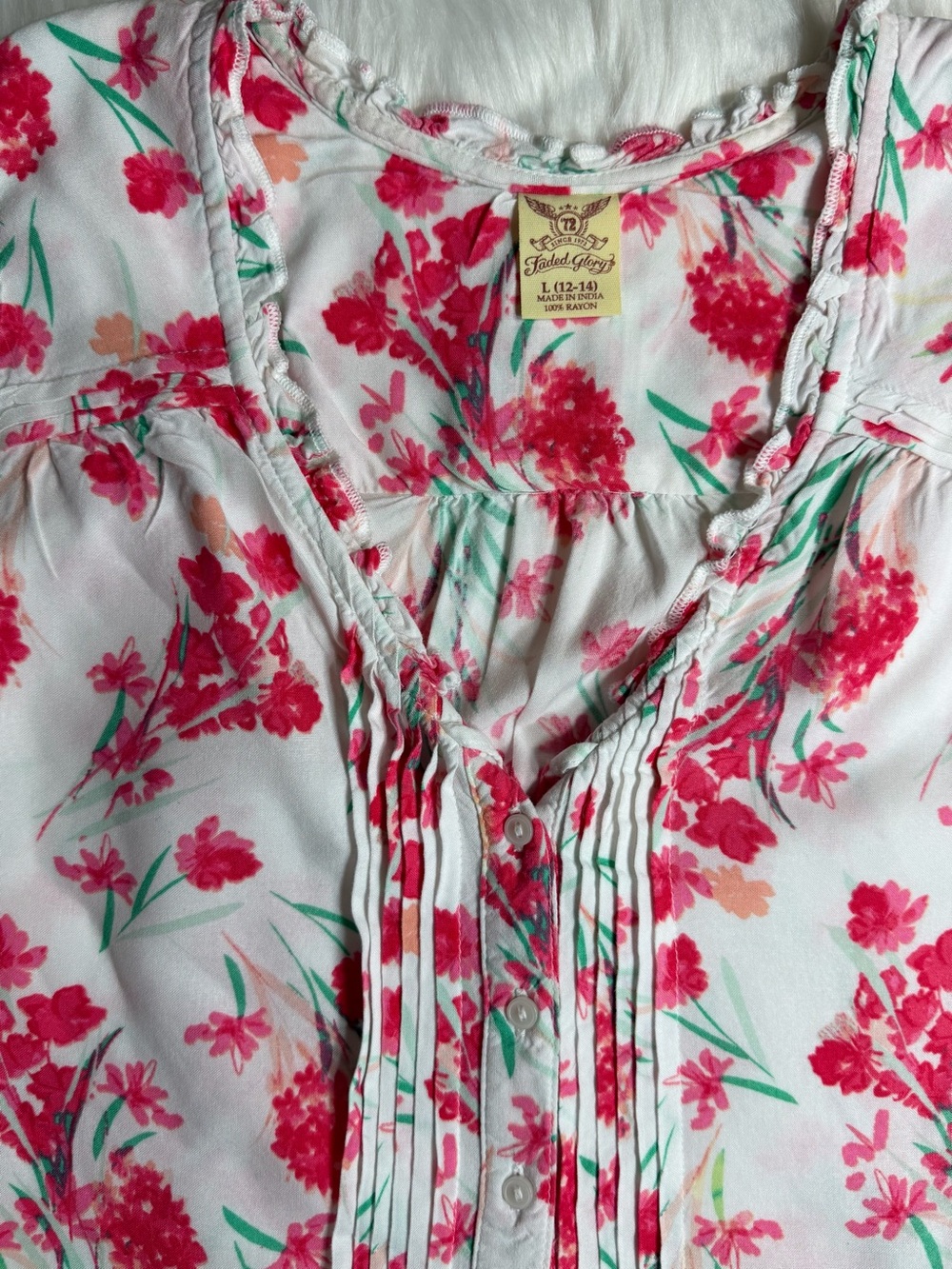 Faded Glory Pink Floral Sleeveless Pintuck Blouse Size L (12-14) - Picture 12 of 15
